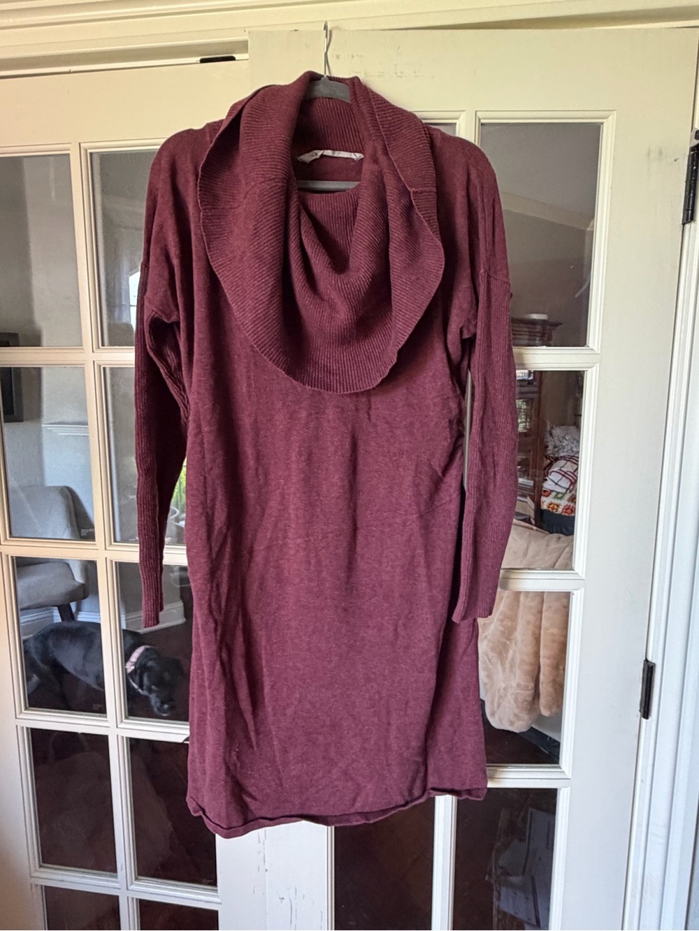 Athleta Cowl Neck Sweater Dress Tunic Thumbhole Sleeves Pockets Burgundy XL